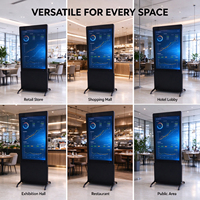 Layar Display Digital Signage LED LCD ADS Portabel dengan Kaca Temper, Ukuran 43 49 55 65 75 Inci