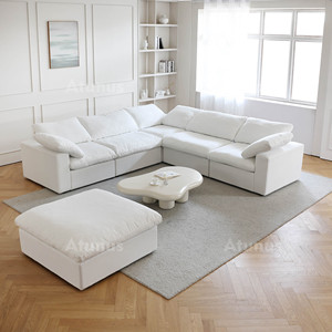 Juego de Sofás Modulares Beige Minimalistas Nórdicos ATUNUS, Sofá Seccional de 3 Plazas para Sala de Estar, Cómodo Sofá Blanco con Chaise Longue SF-121 - Product Image 4