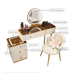 <span class=keywords><strong>Coiffeuse</strong></span> en bois massif avec station de charge sans fil, <span class=keywords><strong>miroir</strong></span> <span class=keywords><strong>LED</strong></span> éclairé, table de maquillage écologique pour chambre à coucher - Product Image 2