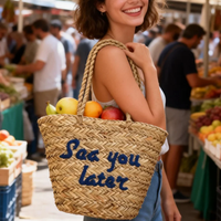Sacs à main pour femmes à poignée courte, style mode, avec chaînes ouvertes, broderie de lettres, sacs cabas tissés faits main, style panier, pour l'été et la plage, décontractés, 7 pouces