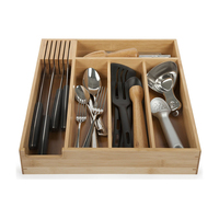 Organisateur de tiroir de cuisine en bambou à 5 compartiments pour couverts et ustensiles, plateau de rangement pour argenterie - Vente en gros