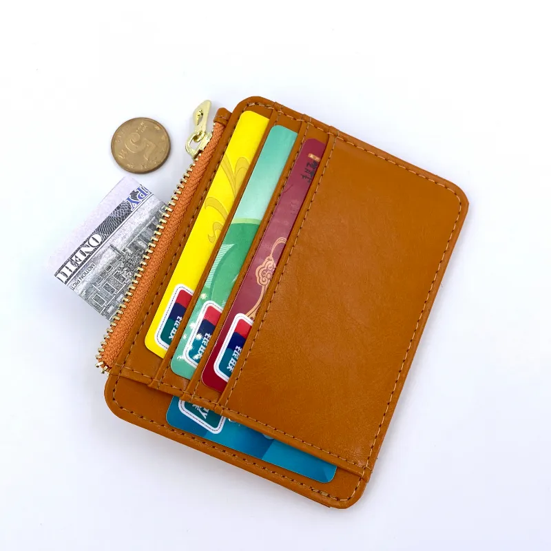 2023 Fashion ID Card Holder Wallet for Women Keychain Small Leather Zipper Credit Card Pocket with Key Ring card case