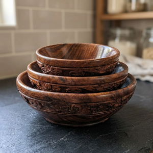 Juego de 3 Tazones para Servir de Madera Natural Premium Hechos a Mano, Tazones de Madera para Ensalada, Tazones Decorativos para Frutas para la Cocina, Mesa de Comedor y Hogar - Product Image 5