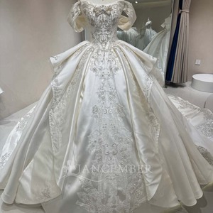 Vestido <span class=keywords><strong>de</strong></span> <span class=keywords><strong>Novia</strong></span> <span class=keywords><strong>de</strong></span> Gala DW0205 con Pedrería, Satén, Hombros Descubiertos y Cola Catedral Jancemebr - Product Image 1