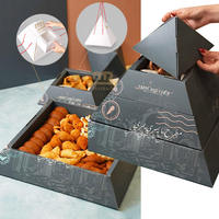 Nouvelle conception de boîte à plateau pyramidale en kraft recyclable personnalisée avec compartiment pour sauce, idéale pour la restauration, les churros, le pain, les gâteaux, les fruits, les desserts