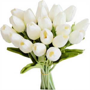 Tulipes artificielles écologiques de Mandy, 20 tiges, fleurs artificielles <span class=keywords><strong>en</strong></span> PU blanches, décoration pour la Saint-Valentin, Pâques, mariage, maison, 135 pouces - Product Image 1