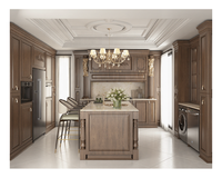Meubles de cuisine classiques en bois de cerisier massif doré de luxe avec armoire de rangement intégrée