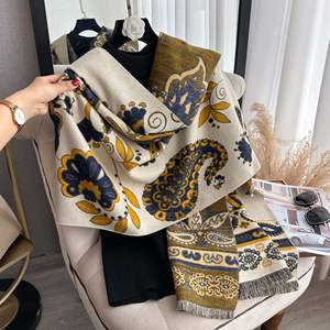 OEM Bufanda de <span class=keywords><strong>lana</strong></span> Otoño Invierno nueva bufanda estampada retro bufanda larga de mujer chal cálido grueso floral - Product Image 2