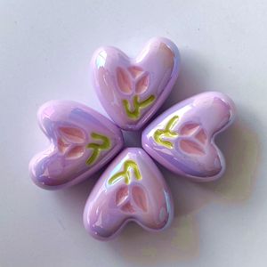 Perles en acrylique UV colorées effet goutte d'huile, motif cœur croqué, thème fantaisie estivale, pour la fabrication de bracelets et de sangles de téléphone DIY, matériaux pour la création artisanale des enfants - Product Image 5