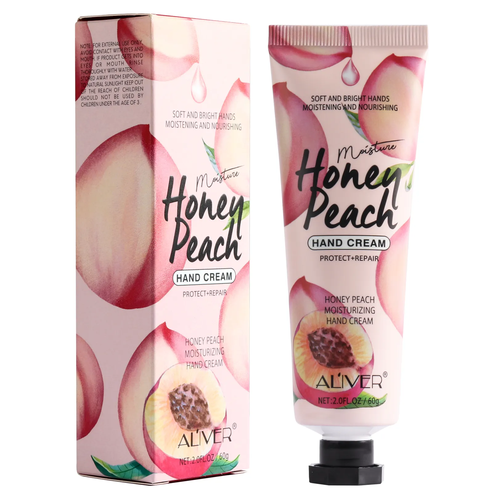 ALIVER Wholesale 60g Skin Repair Non-sticky Lotion Moisturizing Nourishing Honey Peach Hand Cream
