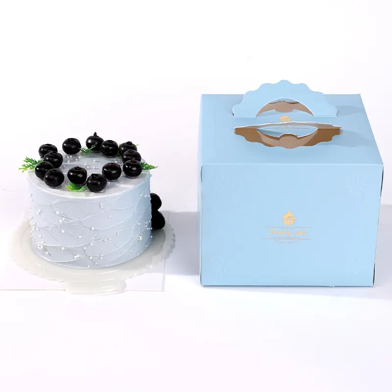 Caixa de bolo de artesanato marrom personalizado, impressão de logotipo com alça, embalagem de caixa de casamento