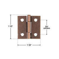 Charnières à soufflet en cuivre antique |   1 1/2 po de haut x 1 1/2 po de large |   Charnière de porte d'armoire avec goupille amovible