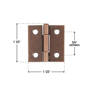 Bisagras de cobre antiguo |   1 1/2 pulgadas de alto x 1 1/2 pulgadas de ancho |   Bisagra para Puerta de Armario con Pasador Extraíble - Product Image 5