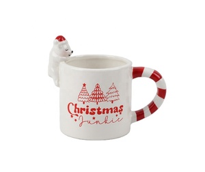 Taza de Cerámica Personalizada al por Mayor <span class=keywords><strong>con</strong></span> Diseño 3D de Personaje Navideño, Asa <span class=keywords><strong>con</strong></span> Rayas de Bastón de Caramelo, de Gres Ecológico - Product Image 2