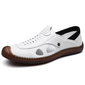 Zapatos Casuales Blancos para Hombre, Estilo Slip-On, Transpirables, de Cuero con Diseño Calado, Estilo Dad Shoes - Product Image 5