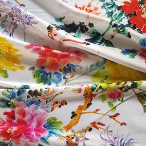 16 momme 19mm 80 gram, Natural Floral Digital Print Double Sided 100% Mulberry Raw Silk Fabric Satin Silk Fabric/