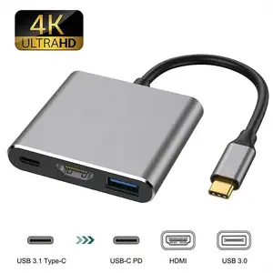 Jasoz 3 trong 1 USB C Loại C đa chức năng HUB để USB-C PD HDMI USB 3.0 Adapter chuyển đổi cáp 3 trong 1 HUB