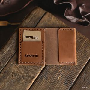 Boshiho Genuine Leather Anti-Theft Minimalist Portable Vintage Multi-function Handmade Custom Size Travel <b>Id</b> Card <b>Holder</b> Pocket - Product Image 6
