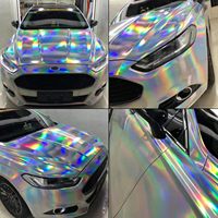 Film adhésif pour voiture, effet arc-en-ciel chromé argenté holographique, changement de couleur, décalcomanie pour accessoires de voiture, garantie 3 ans