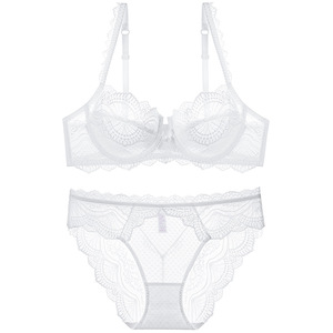 Conjunto de lencería de encaje blanco para mujer al por mayor, estilo francés, elegante conjunto de sujetador con aros y bragas, lencería sexy de malla transparente para mujer - Product Image 4