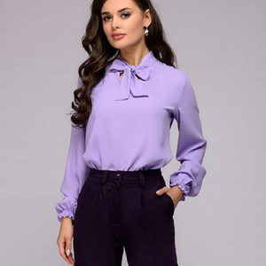 Elegante Blusa de Mujer con Lazo, Blusa Casual de Chifón de Manga Larga, Color Sólido, para Primavera y Otoño - Product Image 3