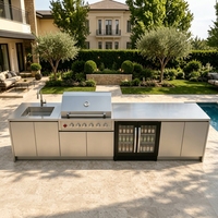 Nouvel ensemble de meubles de cuisine barbecue modulaire moderne 2026 pour extérieur, résistant aux éclaboussures, avec charnières, évier, robinet, tiroirs et rails coulissants en acier inoxydable