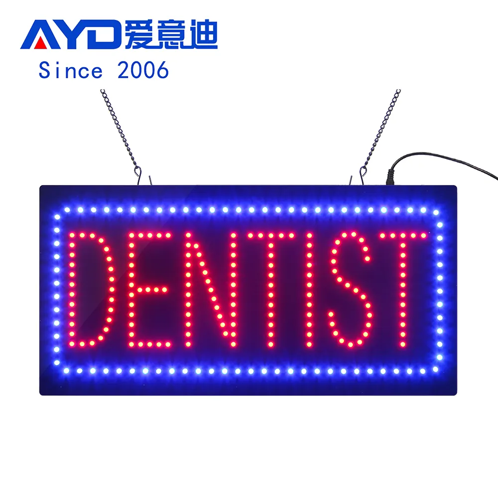 11*27 pulgadas LED súper brillante DENTISTA Tienda cartelera personalización, acrílico LED eslogan signos al por mayor