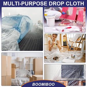 ผ้าคลุมพลาสติกป้องกันสี Boomiboo ขนาด 12 ฟุต x 9 ฟุต แพ็ค 6 ผืน หนา 0.5 มิล - Product Image 6
