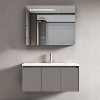 Meuble de salle de bain moderne en PVC avec miroir LED intelligent anti-buée, unité de salle de bain en gros