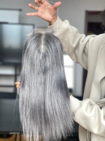 SHY Mini Crown Wig gris clair, cheveux humains de qualité supérieure, avec raie multidirectionnelle, Lace Front, fabricant d'emballages sous marque privée