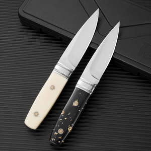 Cuchillo Táctico de Supervivencia OEM Personalizable, Hoja de Acero Inoxidable, Punta de Gota, Mango de G10 y Hueso de Vaca, Funda de Cuero, para Caza - Product Image 4