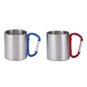 Copo de água portátil de aço inoxidável de dupla camada com fivela para montanhismo, caneca de aço para beber, mochila, viagens ao ar livre e bebidas