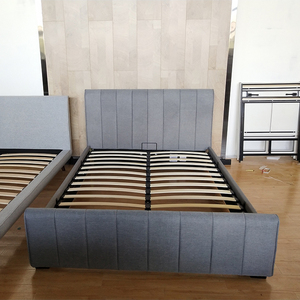 Lit de chambre à coucher moderne européen avec sommier relevable hydraulique, taille double, king ou queen, avec rangement ottoman rembourré gris - Product Image 6
