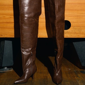 รองเท้าบูทยาวเกินเข่าของผู้หญิงสำหรับฤดูหนาวรองเท้าหัวแหลมแฟชั่นใหม่ขนาดพลัสไซส์ลายงูต้นขาสูง - Product Image 6