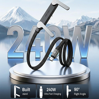 Câble de charge rapide USB-C vers USB-C 240W avec support pliable et tressé, 1,5 m, en alliage de zinc, compatible PD, avec support de téléphone – Offre Spéciale