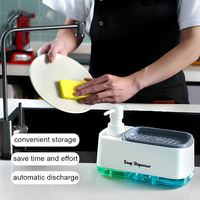 Dispenser Sabun Plastik 2-in-1 Penggunaan Ganda untuk Sabun Cuci Tangan dan Deterjen dengan Tempat Spons Cocok untuk Rumah dan Dapur