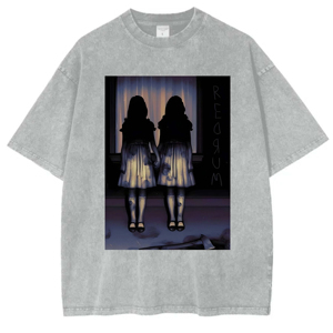 The Shining Twice Oversize camisetas verano 100% algodón tejido cómodo hombro caído cuello redondo peso pesado lavado ácido - Product Image 1