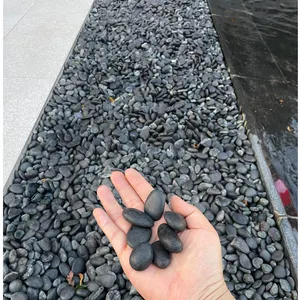 black agate round polished pebble stone