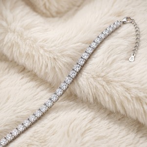 Collar de cadena con eslabones de circonita cúbica chapado en plata, con piedras redondas brillantes, joyería para mujer, venta al por mayor OEM/ODM - Product Image 2