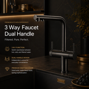 <strong>Matte</strong> <strong>Black</strong> Kitchen Faucet 3 Way <strong>Pull</strong> Out Drinking Water Filter Tap Dual Handle Sink Mixer with Sprayer - Product Image 4