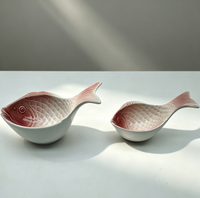 Ensemble de bols à sauce en céramique en forme de poisson, bleu dégradé et blanc, deux tailles, motif échelle en relief, pour la maison, la cuisine et la décoration de table