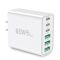 Chargeur GaN PD 65W HNT 6 ports USB-C à charge rapide, bloc de charge portable compatible avec iPhone Samsung Galaxy S25