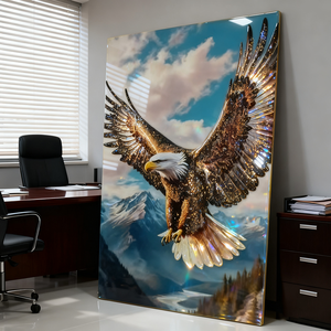 Cuadro de Porcelana con Cristal Estilo Art Deco, Diseño Animal (Águila), Marco Negro/Dorado, Personalizable para Sala de Estar o Entrada - Product Image 2