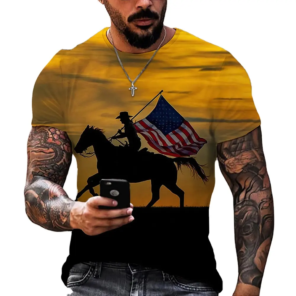 European and American new summer men's fashion casual riding series printed T-shirt sports 3DT shirt short-sleeved top