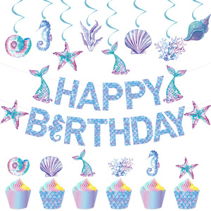 Nueva Decoración de Fiesta de Cumpleaños de Sirena, Bandera con Temática de Sirena para Decoración de Cumpleaños Infantil - Product Image 3