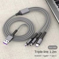 Kabel Pengisian Cepat USB 3-in-1 Advanced Xput 6A 66W Tembaga Murni Berlapis Nilon Aluminium untuk Kamera Android IOS untuk Pro