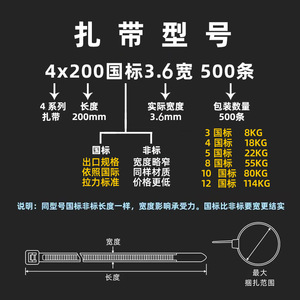เคเบิลไทร์ไนลอน PA66 สีขาวและสีดำ ขนาด 1.1 มม. V-2 ทนไฟ สำหรับงานเดินสายไฟฟ้า ยี่ห้อ Asahi Tai - Product Image 2