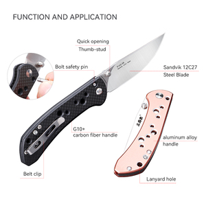 มีดพับ <span class=keywords><strong>Sanrenmu</strong></span> 9165 รุ่นขายดีที่สุด กันลื่น G10 สำหรับตั้งแคมป์ ล่าสัตว์ พกพา EDC มีดพกยุทธวิธีเอาตัวรอด - Product Image 2
