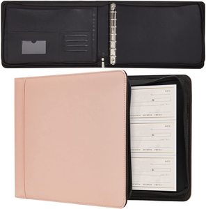 7 Ring Business Checkbook Binder with Zipper for Checks