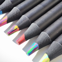 Lot de 16 crayons de couleur arc-en-ciel de haute qualité, en bois noir, 7 pouces, mine de 5,0 mm, corps large, avec logo et emballage personnalisés